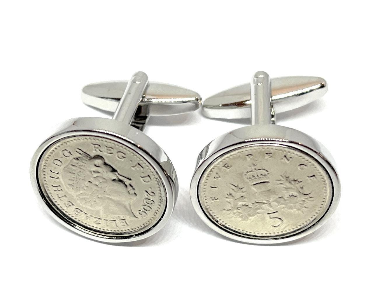 2006 Fünf Pence Münze Manschettenknöpfe 19.geburtstag Geschenk Hochzeitstag Versilbert Oder Vergoldet von OldCoinCufflinks