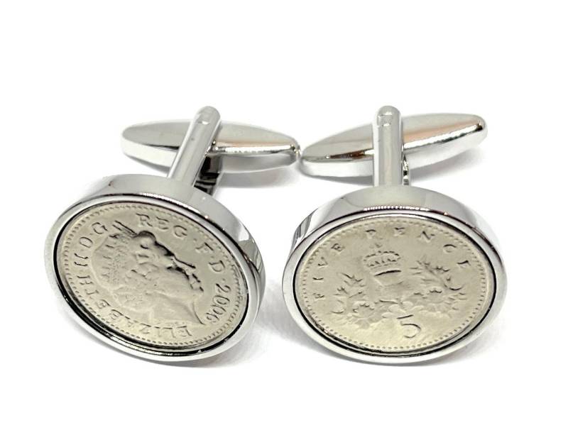 2006 Fünf Pence Münze Manschettenknöpfe 19.geburtstag Geschenk Hochzeitstag Versilbert Oder Vergoldet von OldCoinCufflinks