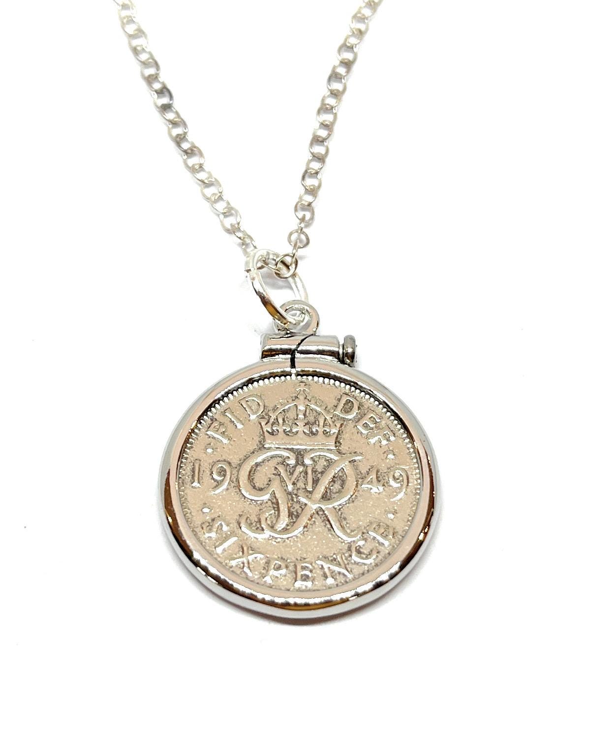 76.geburtstag Geschenk 1949 Sixpence Anhänger Sterling Silber Halskette von OldCoinCufflinks