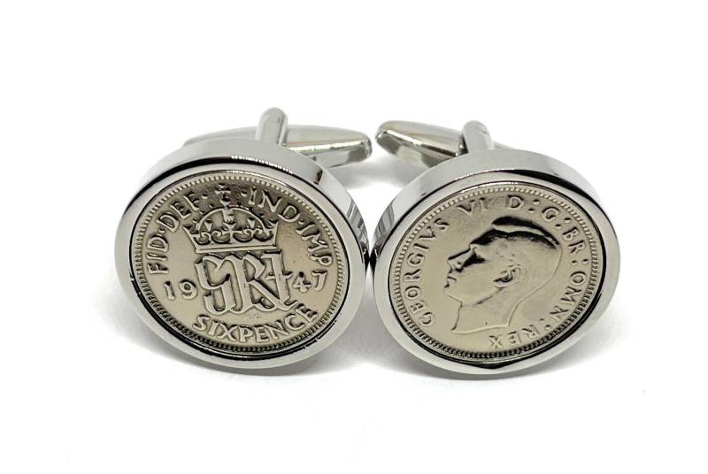 78. Geburtstagsgeschenk 1947 Sixpence Manschettenknöpfe Silber, Gold Oder Rosegold Plattierter Verschluss von OldCoinCufflinks
