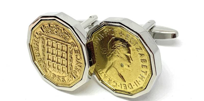 1954 Threepence Münze Manschettenknöpfe - 71.geburtstag Geschenk Versilberte Manschetten von OldCoinCufflinks