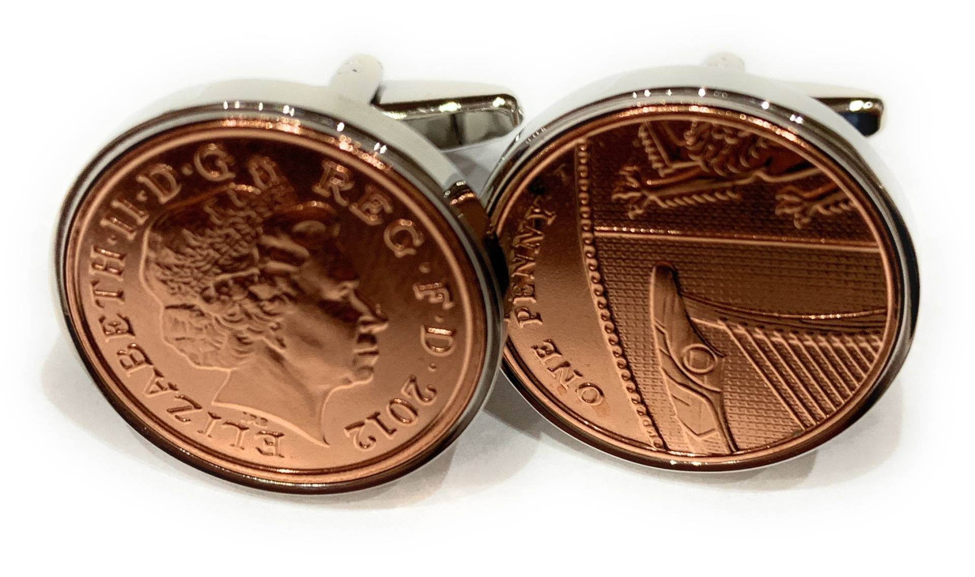 Manschettenknöpfe Zum 12-Jährigen Jubiläum Penny Als Glücksbringer Versilberte Ohrverschlüsse von OldCoinCufflinks