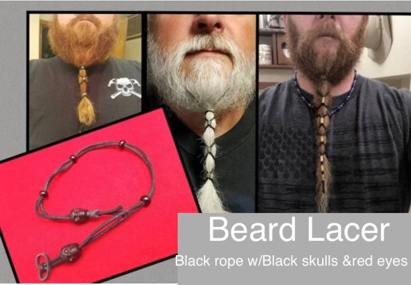 Bartspitze. Schwarzes Strickseil Mit Schwarzer Totenkopf-Perle Roten Augen. Bart-Accessoire von OldCrowShop