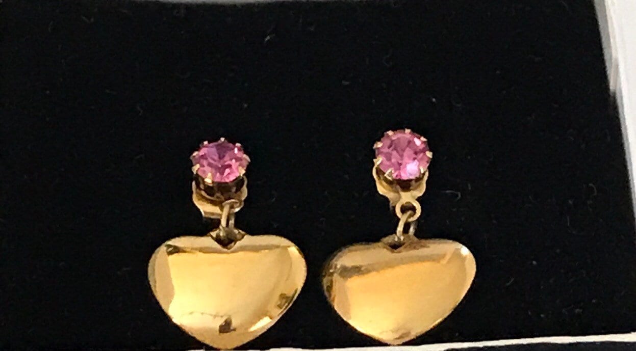 Gold Herz Ohrringe Mit Chirurgenstahl Stecker, Künstliche Rose Cubic Zirconia Gold Herz Ohrringe Mit Chirurgenstahl Stecker, Künstliche Rose Cubic Zirconia von OldFarmCollectibles