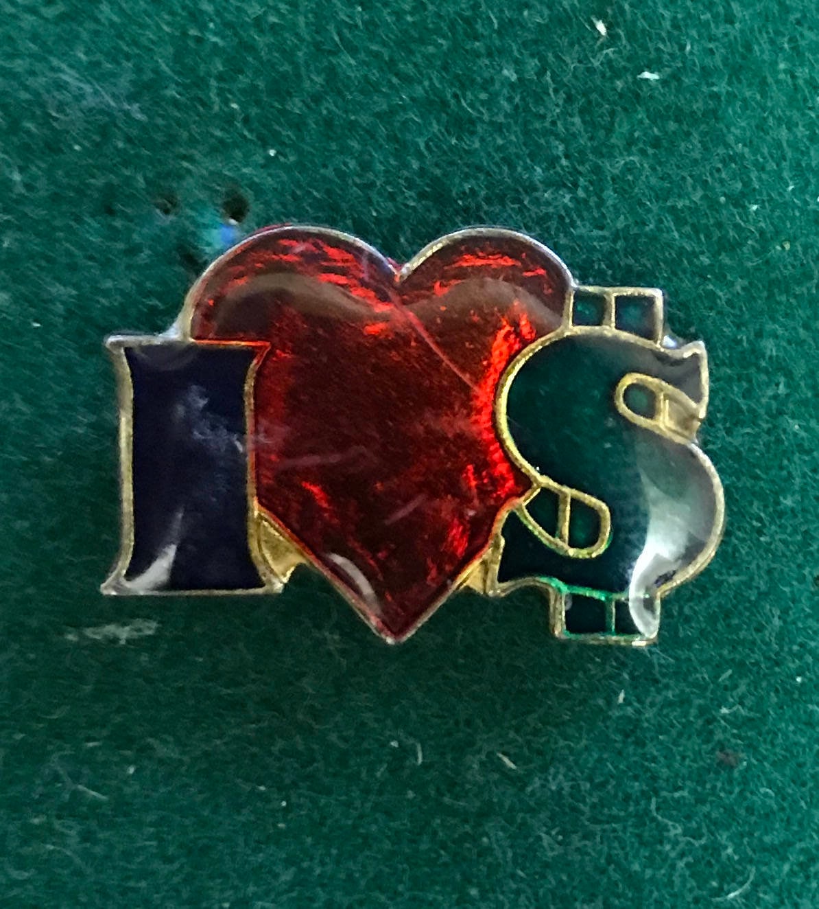 1980Er I Love Money Heart Pin Vintage Hutablage Emaille Retro Metall Aus Kreditoren Board 80Er Banker Finance Finanzratgeber Gier von OldFleaToyMarket