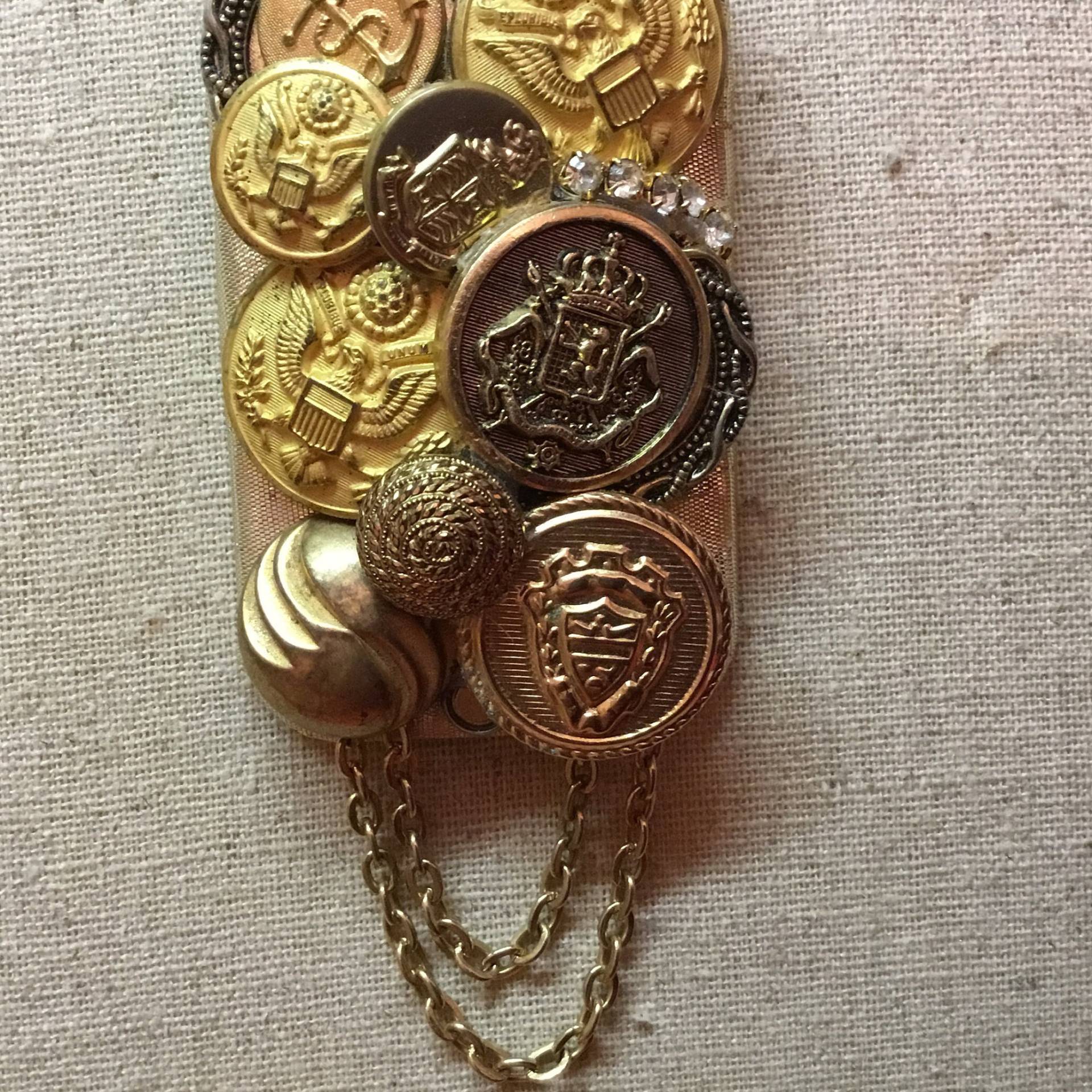 Vintage Messing Knopf Brosche von OldFriendsTreasures