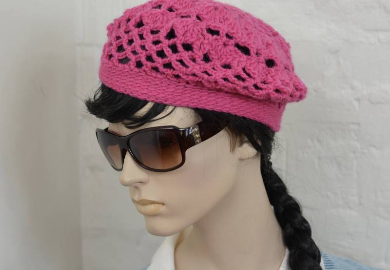 Handgemachte Häkeln Merino Wolle Baskenmütze - Fuksia Wintermütze von OldGenuineThings