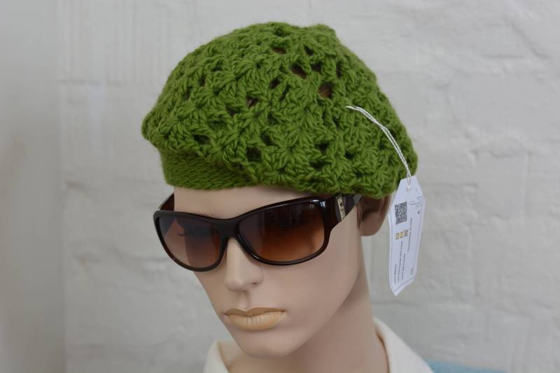 Handgemachte Wolle Häkeln Baskenmütze - Grüne Wintermütze von OldGenuineThings