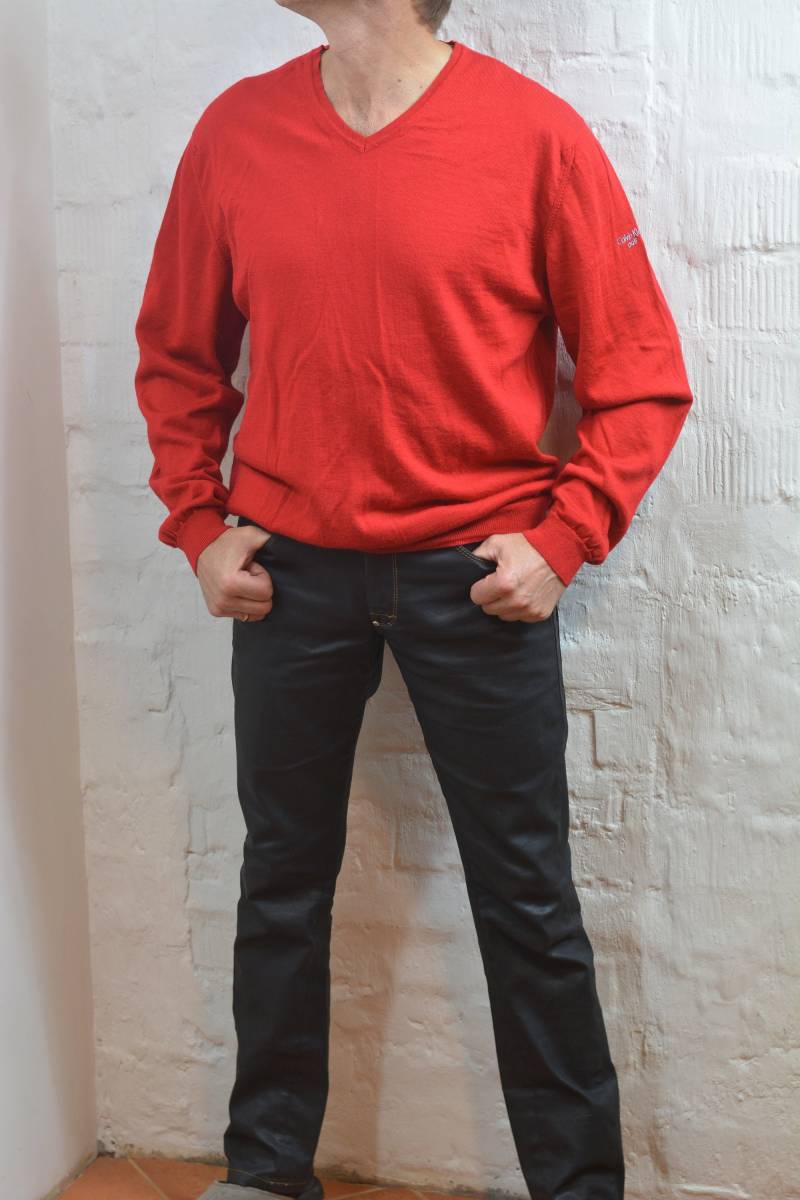 Vintage Calvin Klein Merino Wolle Rot Pullover, Herren Xl von OldGenuineThings