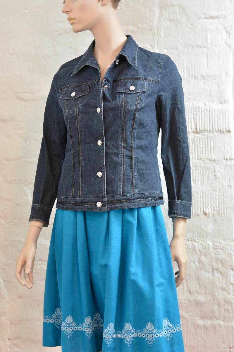 Taillierte Blaue Jeansjacke, Damengröße Medium, Baumwollmischung von OldGenuineThings