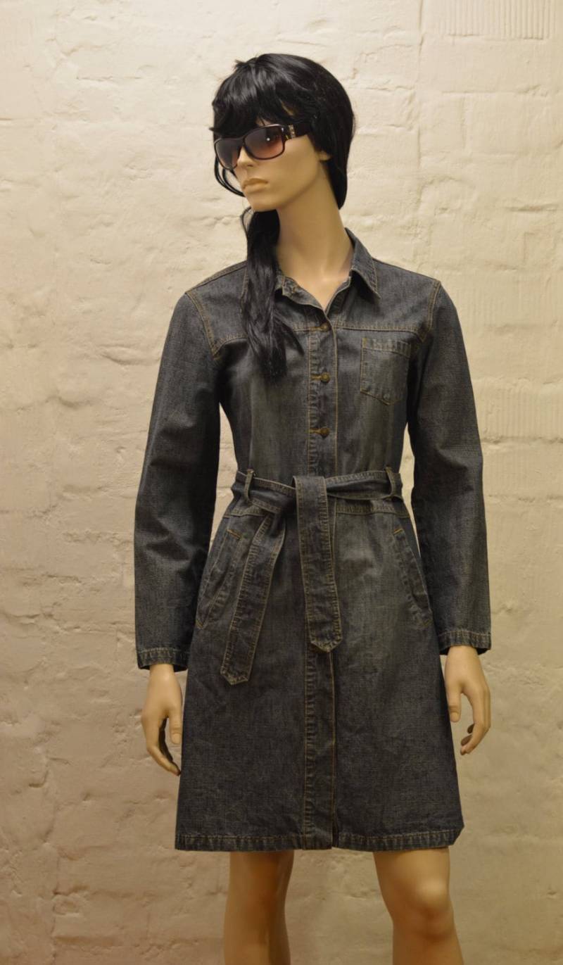 Vintage 90Er Jahre Denim Langarm Kleid - Boho Jeanskleid Gr. M von OldGenuineThings