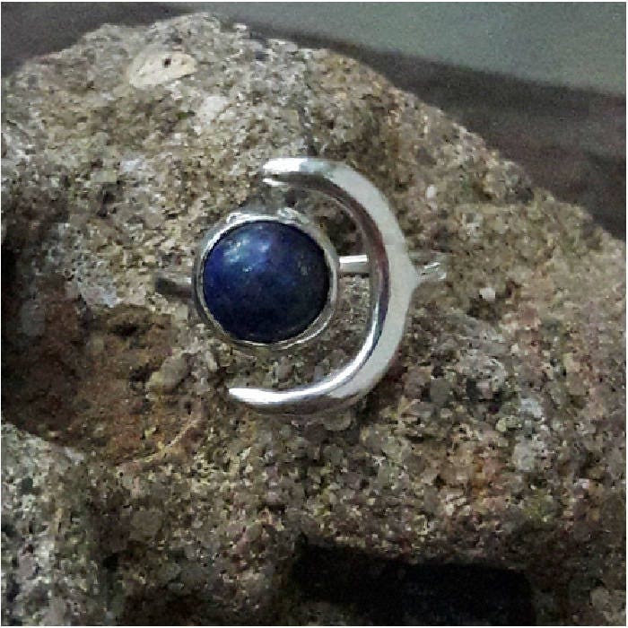 Silber Mond Ring 10 Mm Lapis Stein Ist Ein Unikat Und Wird in Handarbeit Von Old Hippie Dave 925Er Hergestellt von OldHippieDaveJewelry