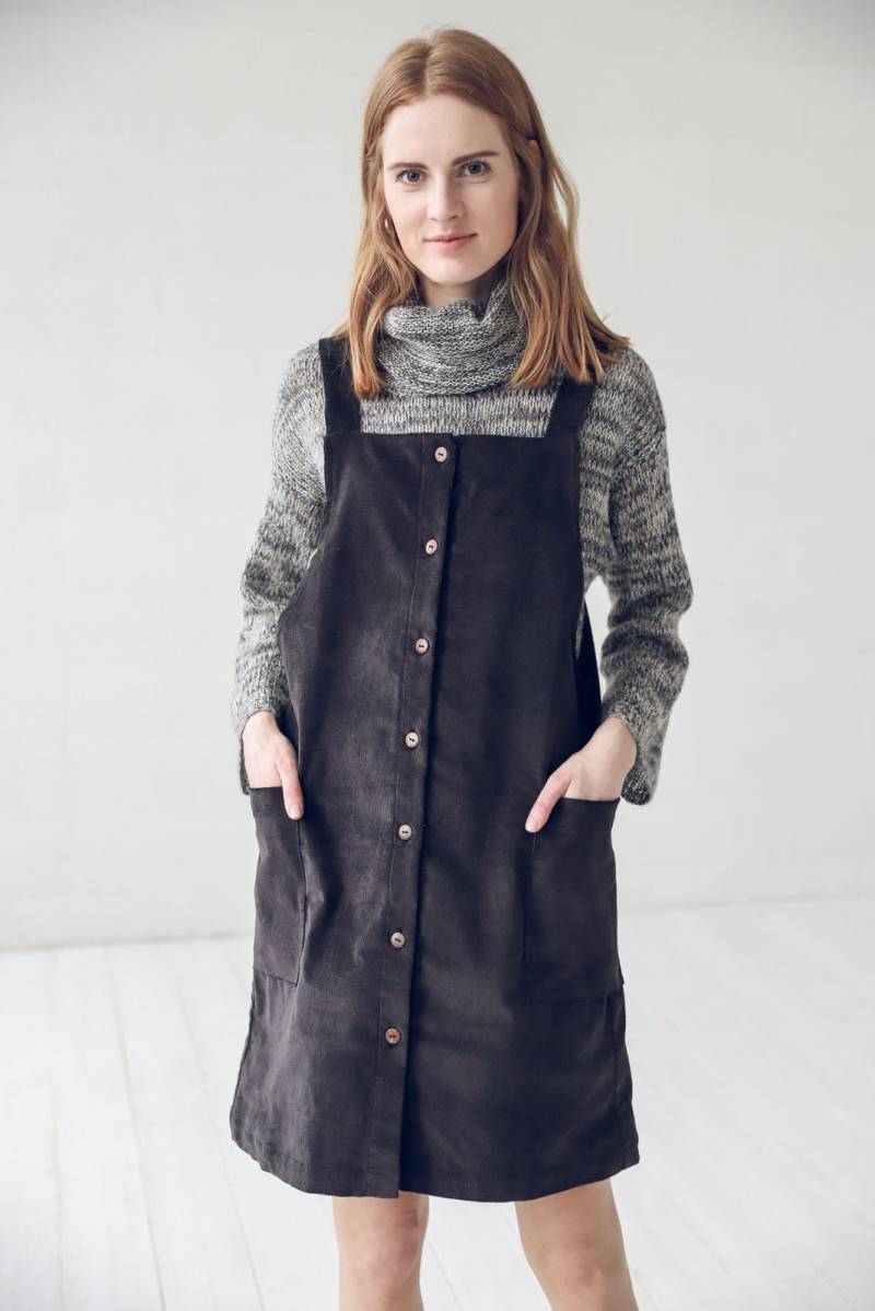 Cord Trägerkleid, Kurzes Baumwoll Kleid von OldLinenMill