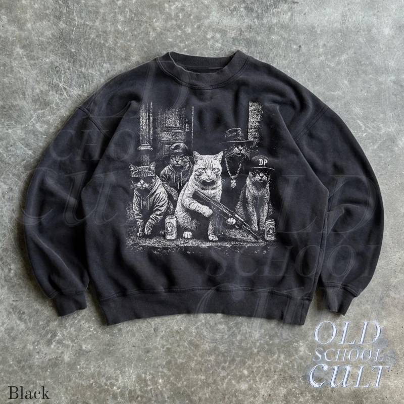 Gangster Katzen Retro Sweatshirt, Vintage 90Er Jahre Katze Rundhals, Lustiges Kätzchen, Unisex Y2K Pullover von OldSchoolCulture