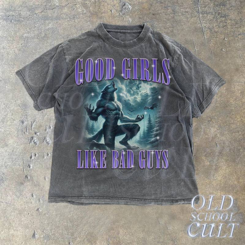 Gute Mädchen Mögen Schlechte Jungs Vintage 90Er Jahre T-Shirt, Retro Alpha Male Meme Grunge Kleidung Ästhetik, Emo Dummer Wolf Grafik Shirt von OldSchoolCulture