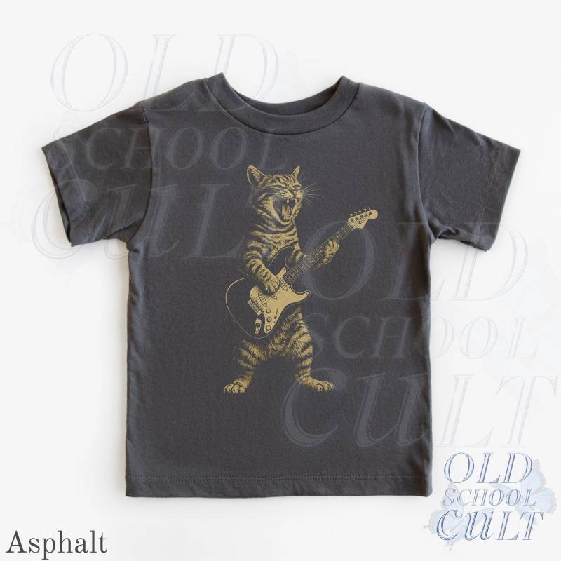 Katzen-Gitarren-Jugend-Retro 90Er Jahre Hemd, Niedliche Kinderkatze, Die Gitarren-Kleidung Spielt, Boho-Erwachsenen-, Kleinkind - & Jugend-T-Shirt von OldSchoolCulture