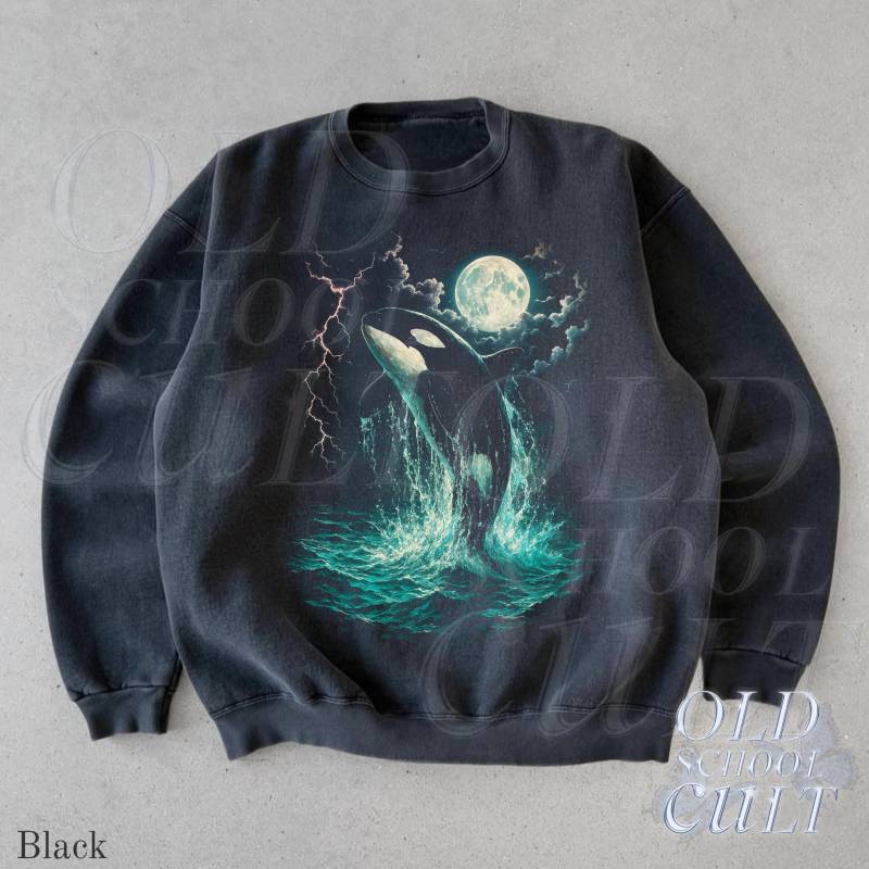 Orca Wal Vintage 90Er Jahre Sweatshirt Mond Rundhals | Retro Wildtier Pullover Unisex Schwarz Sea Life Grafik Orca Wal Vintage 90Er Jahre Sweatshirt Mond Rundhals | Retro Wildtier Pullover Unisex Schwarz Sea Life Grafik von OldSchoolCulture