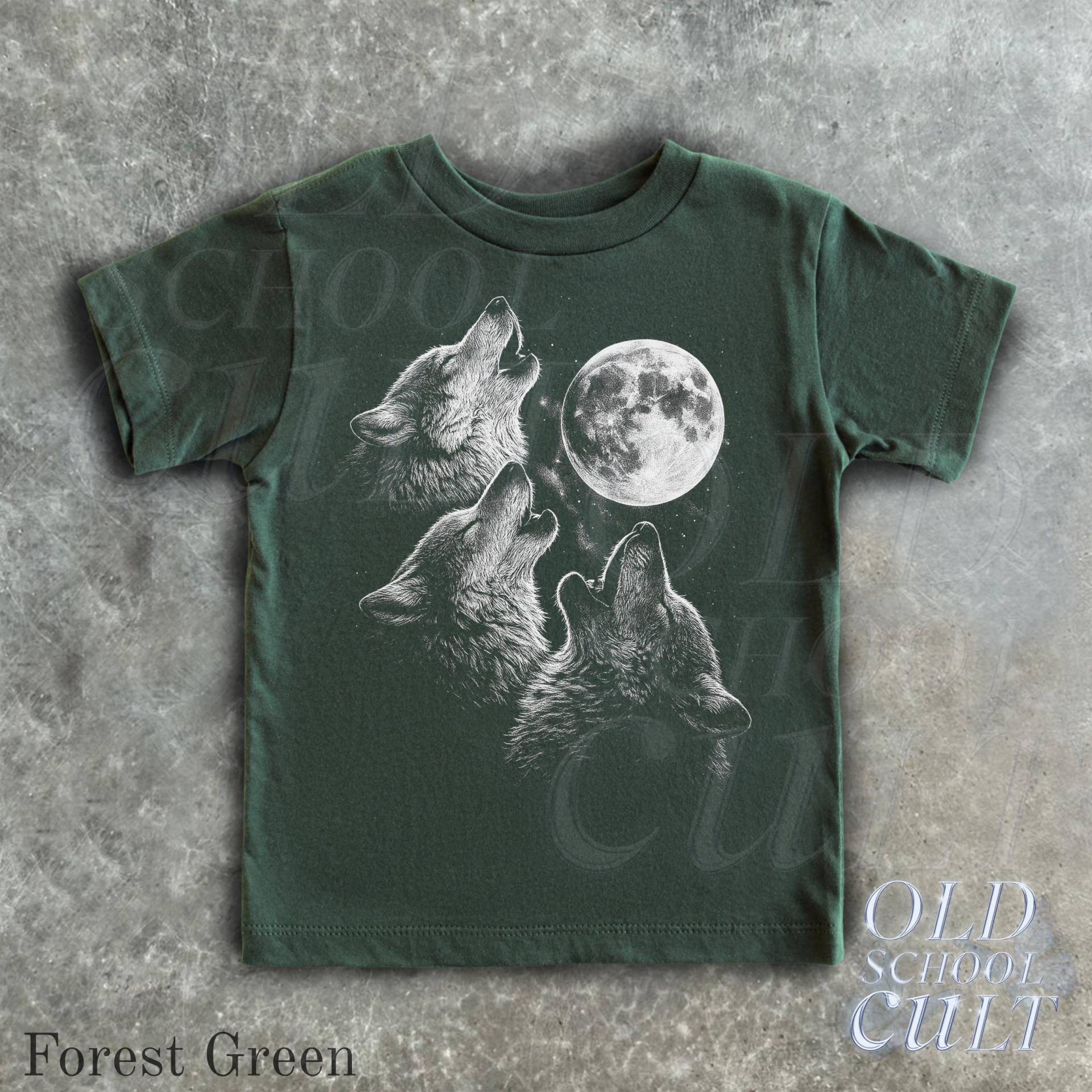 Retro Drei Wolf Mond Kinder Shirt, 90Er Jahre Kleidung Der Kinder, Boho Natur Wölfe Kleinkind T-Shirt, Jugend Shirts, Familien-T-Shirt von OldSchoolCulture