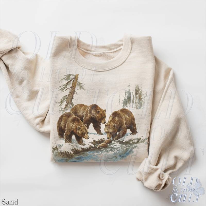 Retro Grizzly Bears Wildnis 90Er Jahre Sweatshirt, Vintage Braunbär Rundhalsausschnitt, Boho Unisex Natur Wildlife Rundhalsausschnitt von OldSchoolCulture