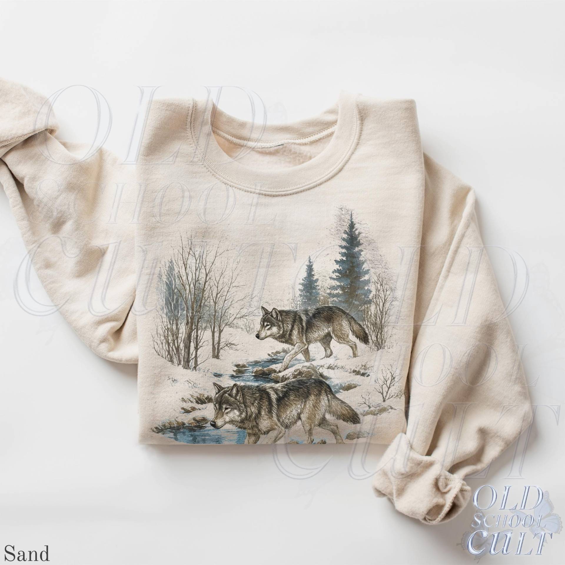 Retro Wolf 90Er Jahre Sweatshirt, Natur Vintage Wildlife Wald Rundhalsausschnitt, Boho Unisex Cabincore Rundhalsausschnitt Gemütliche Saison von OldSchoolCulture