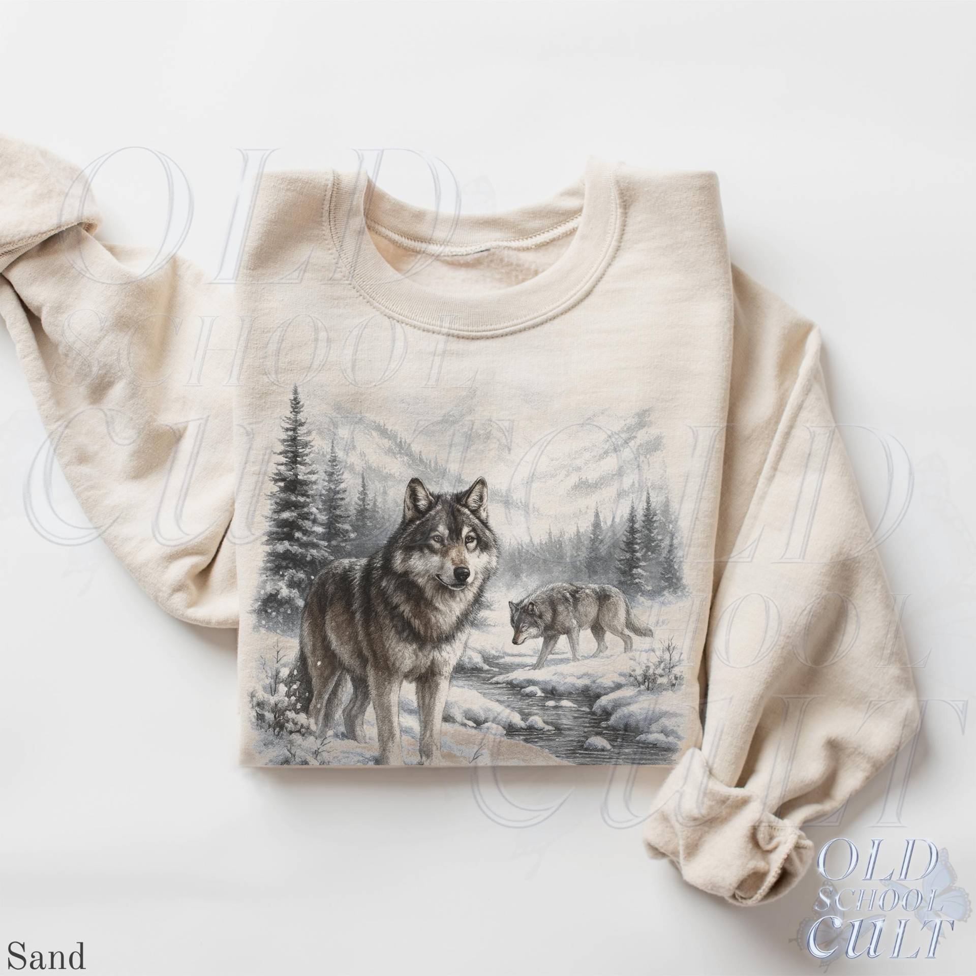 Retro Wolf 90Er Jahre Sweatshirt, Natur Vintage Wildlife Wald Rundhalsausschnitt, Boho Unisex Cabincore Rundhalsausschnitt Gemütliche Saison von OldSchoolCulture