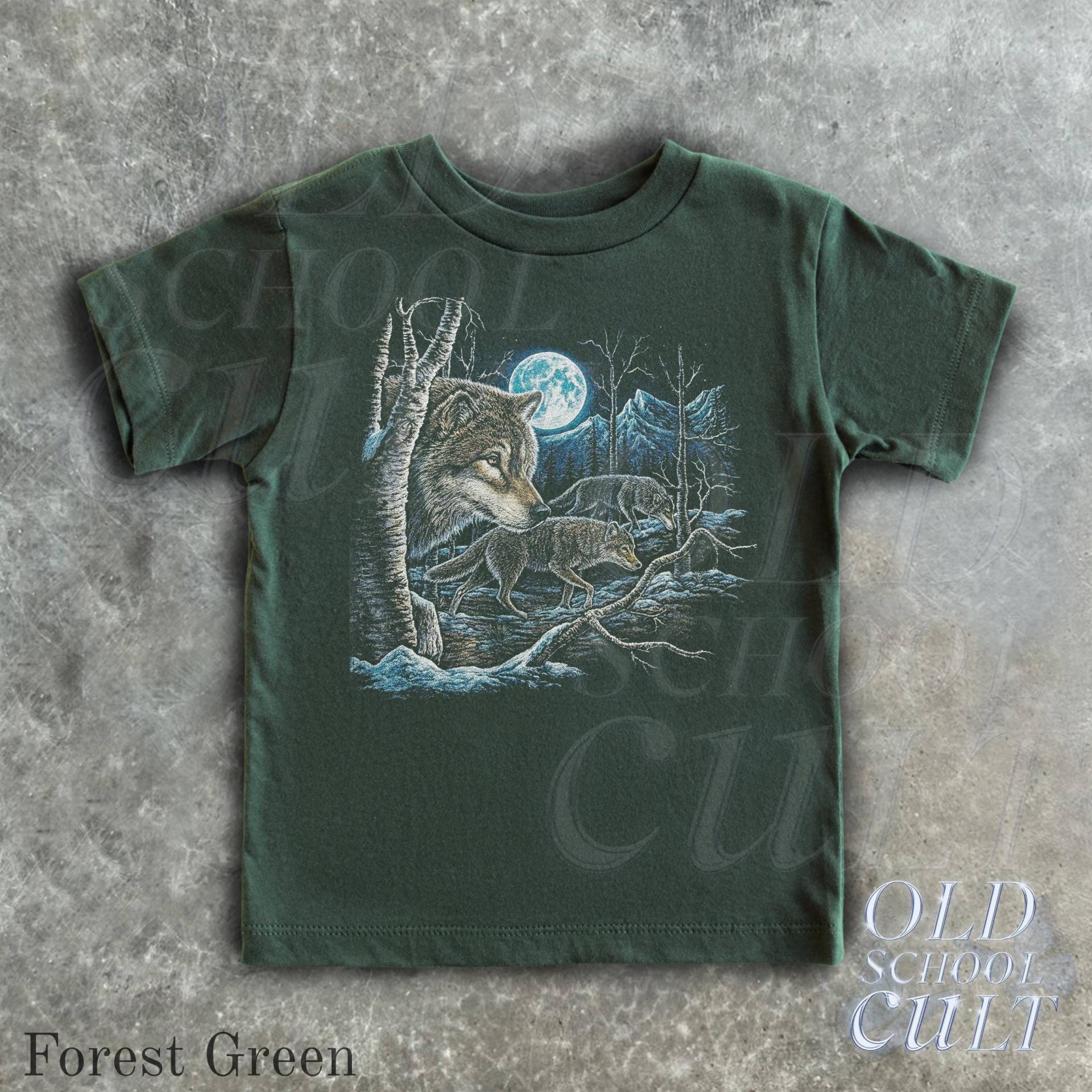 Retro Wolf Pack Kinder Shirt, 90Er Jahre Kleidung Der Kinder, Boho Natur Wölfe Kleinkind-T-Shirt, Jugend-Shirts, Familien-T-Shirt von OldSchoolCulture