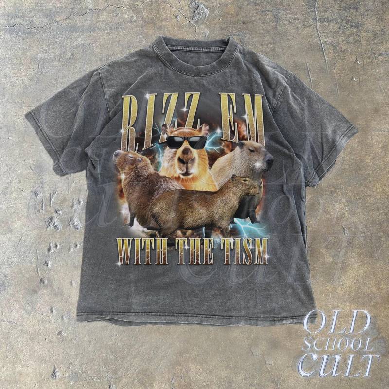 Rizz Em Mit Dem Tism Vintage Grafik-Hemd, Retro 90Er Jahre Lustiges Capybara-Grafik-Hemd, Autismus-Bewusstsein, Capybara Meme T-Shirt, Bootleg von OldSchoolCulture