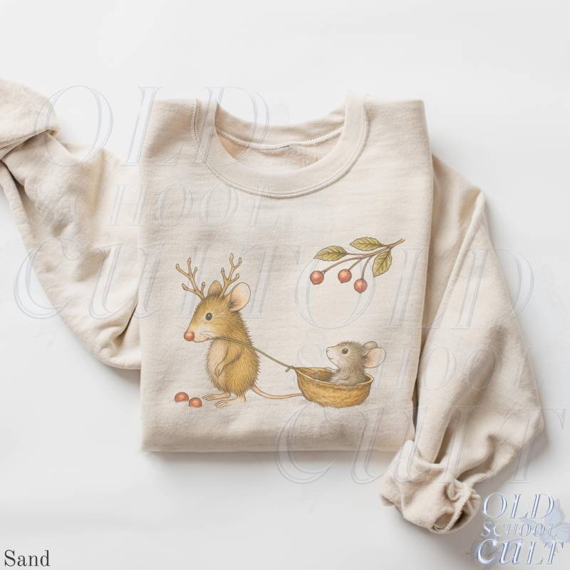 Süßes Maus 90Er Jahre Winter Sweatshirt, Vintage Waldtier Rundhalsausschnitt, Boho Unisex Wunderlicher Pullover von OldSchoolCulture