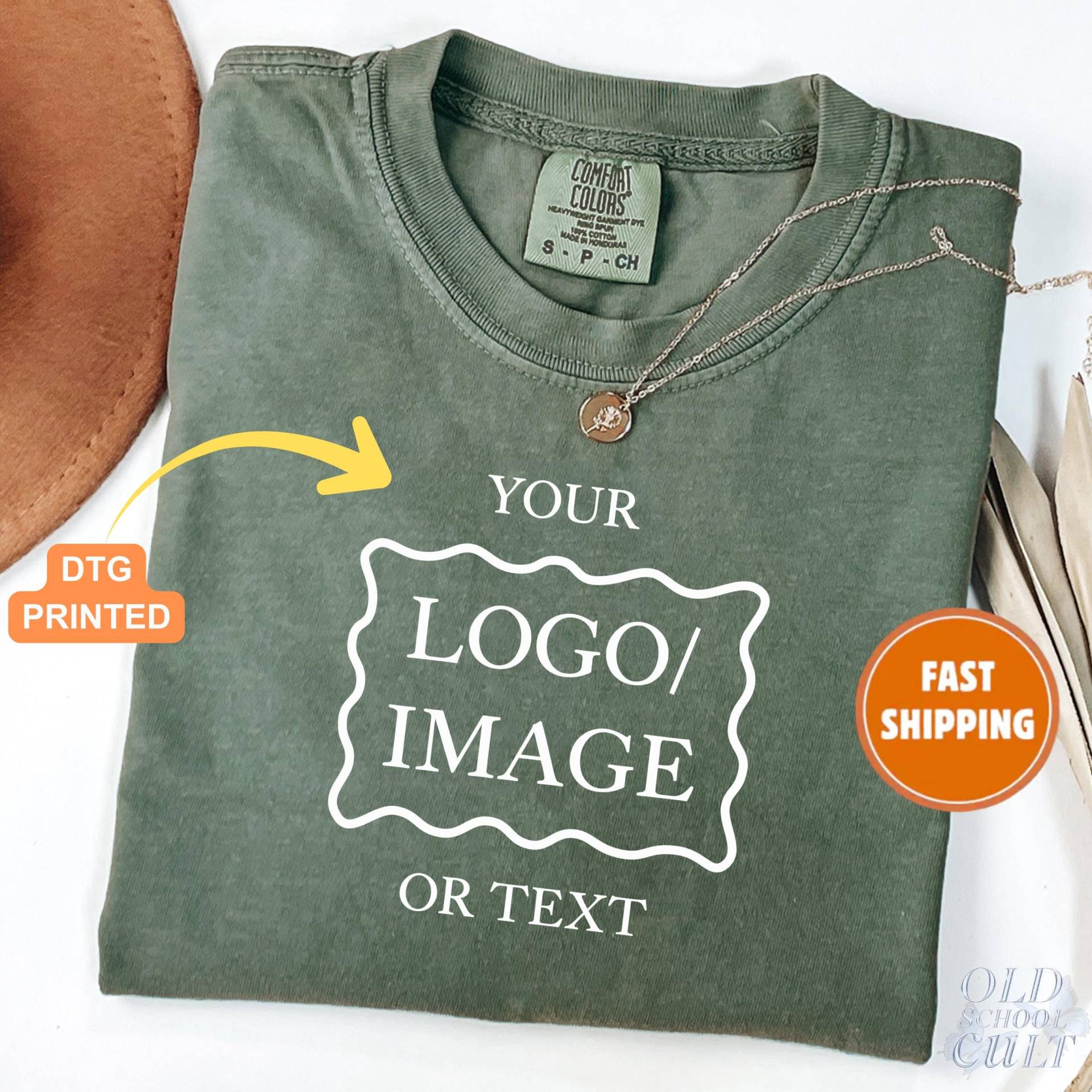 T-Shirt Mit Individuellem Logo, Text, Business Logo Comfort Colors® T-Shirt, Gestalten Sie Ihr Eigenes Design, Personalisiertes Bachelorette Geschenk von OldSchoolCulture