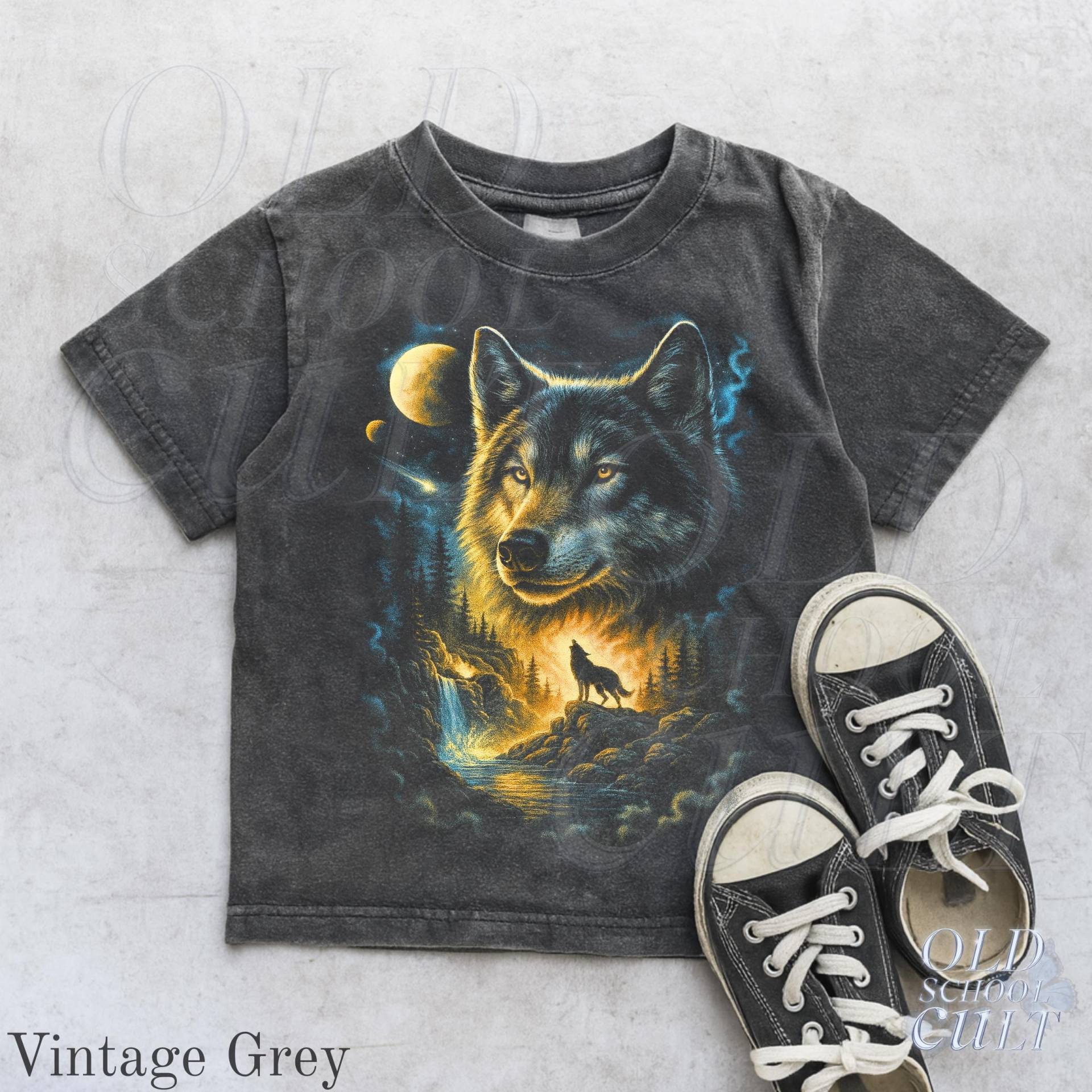 Wolf 90Er Jahre Retro Shirt, Süße Kinder Kleidung, Boho Erwachsene, Kleinkind & Jugend Natur T-Shirt, Familie Tier Camping Shirt von OldSchoolCulture