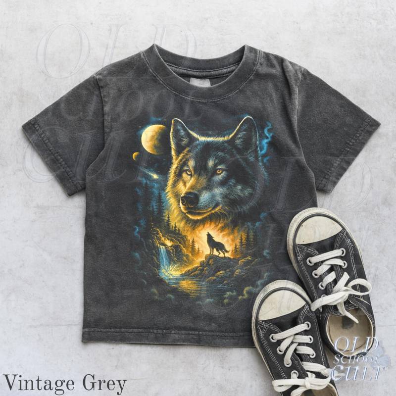 Wolf 90Er Jahre Retro Shirt, Süße Kinder Kleidung, Boho Erwachsene, Kleinkind & Jugend Natur T-Shirt, Familie Tier Camping Shirt von OldSchoolCulture