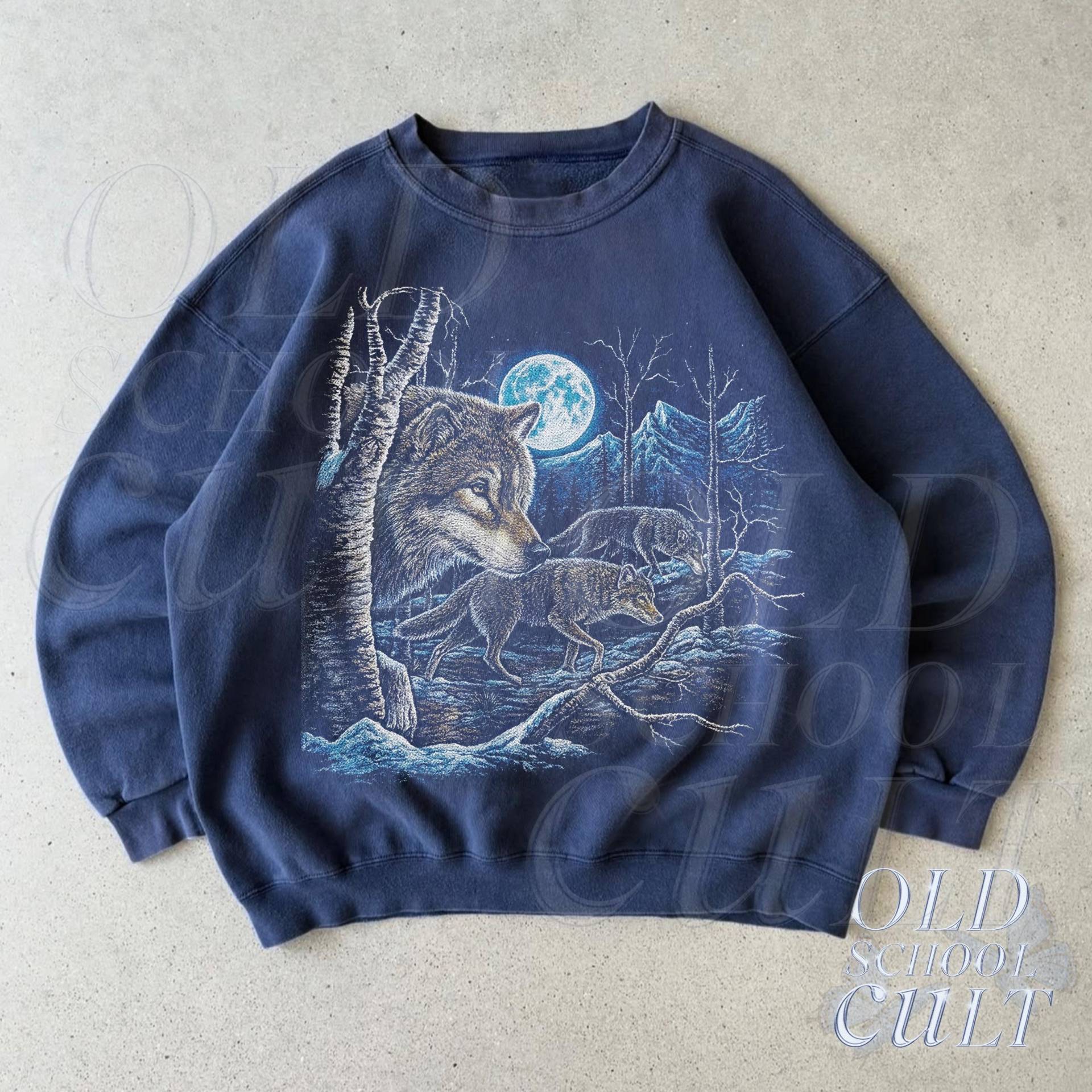 Wolf Vintage 90Er Jahre Stil Sweatshirt, Retro Pullover, Süßer Mond Natur Hoodie Geschenke, Gemütliches Warmes Unisex Sweatshirt, Wolf von OldSchoolCulture