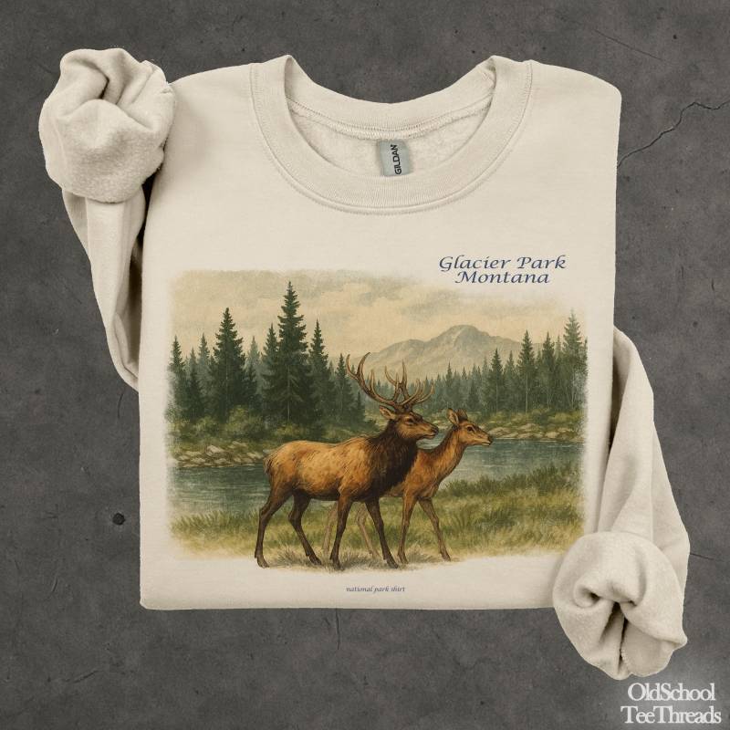 Lacer 90S Style Nationalpark Montana Vintage Sweatshirt, Deer Nature Gildan 18000 Top Lacer 90S Style Nationalpark Montana Vintage Sweatshirt, Deer Nature Gildan 18000 Top von OldSchoolTeeThreads