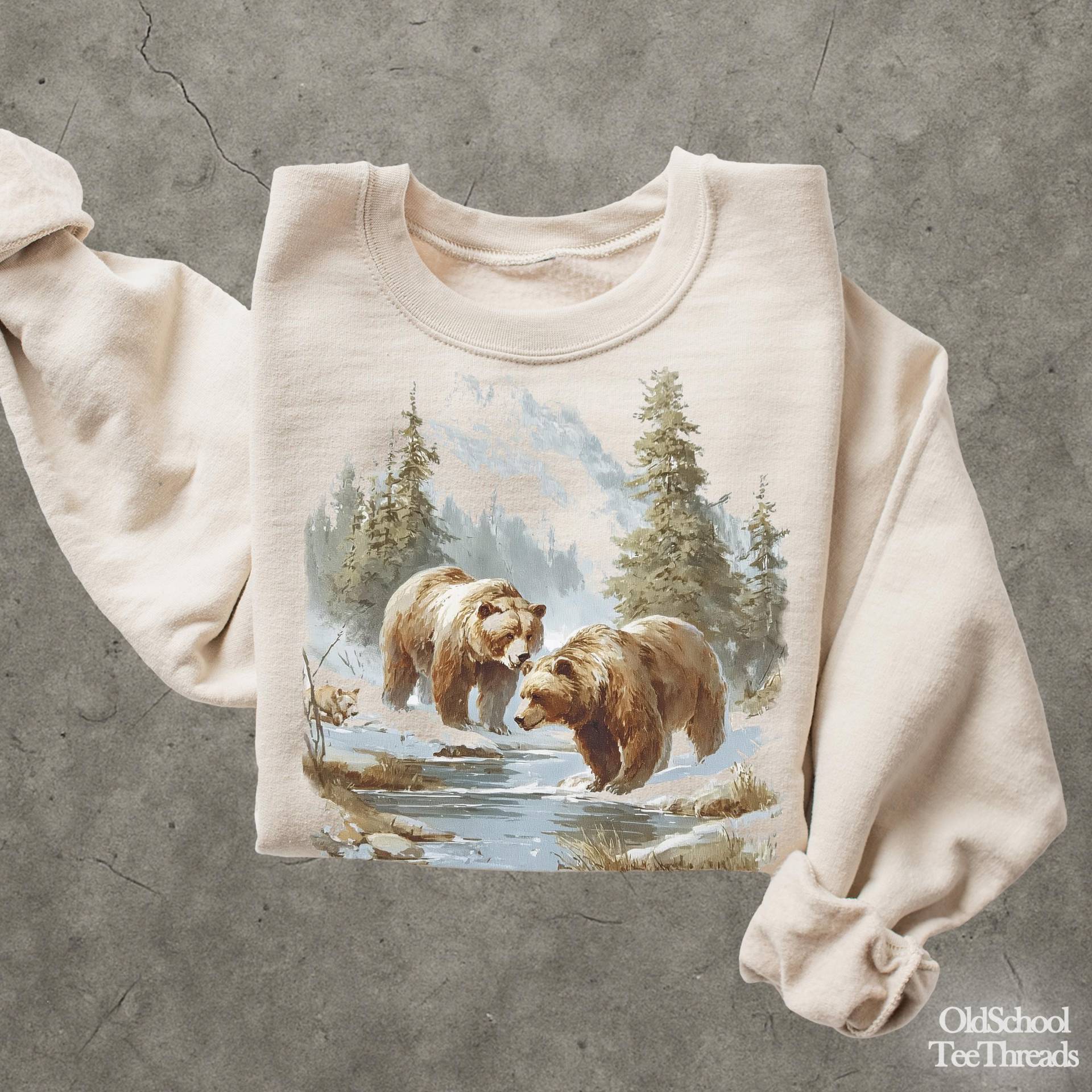 Retro Bär Grafik Baumwolle Sweatshirt, Winter Tier Natur Pullover von OldSchoolTeeThreads