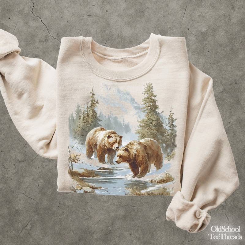 Retro Bär Grafik Baumwolle Sweatshirt, Winter Tier Natur Pullover von OldSchoolTeeThreads