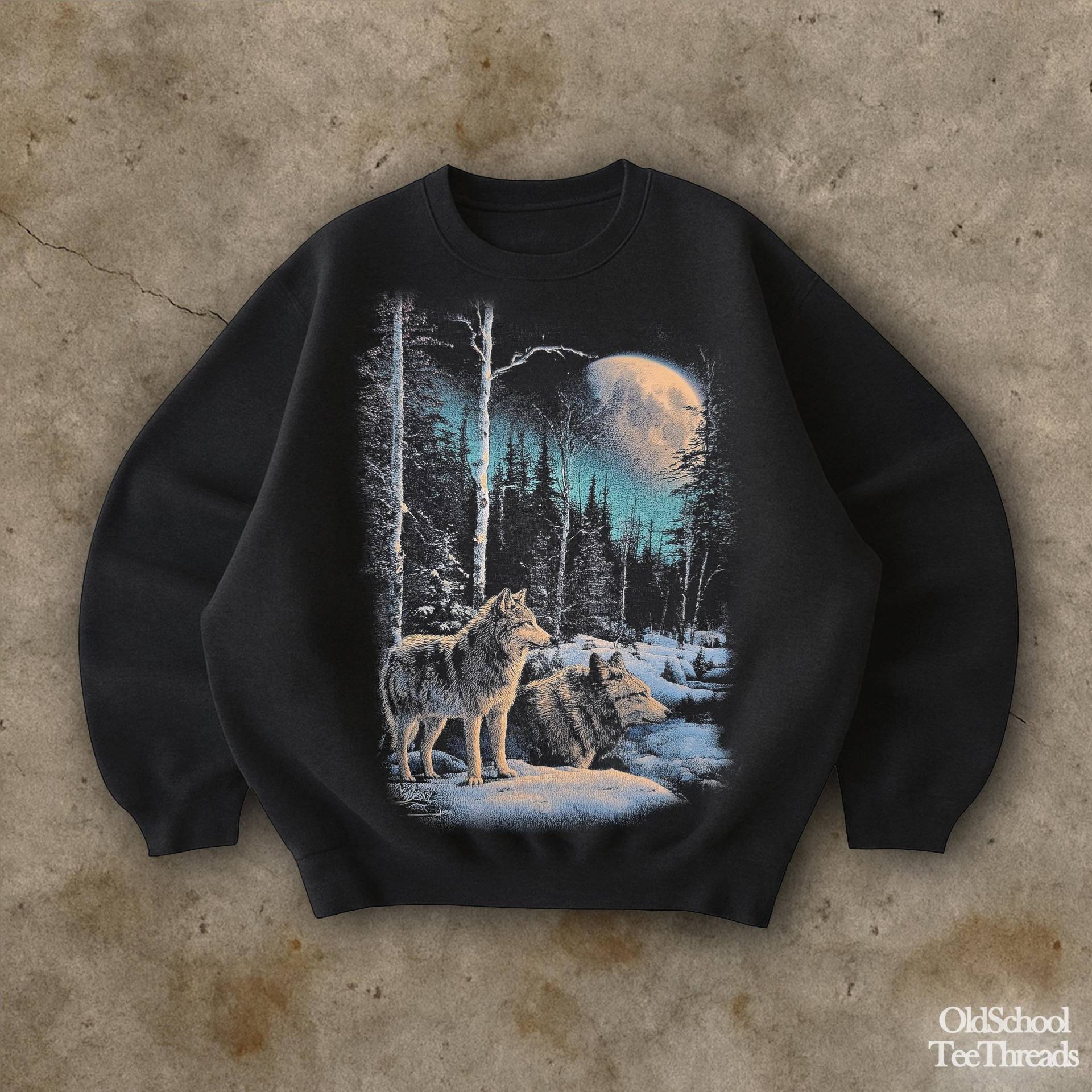 Retro Wolf Winter Sweatshirt, Tier Natur Baumwollpullover von OldSchoolTeeThreads