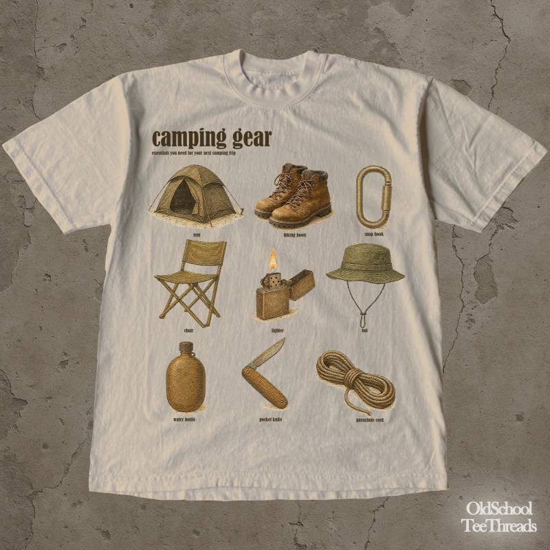Vintage Camping Ausrüstung Grafik T-Shirt Retro Y2K Stil, Outdoor T-Shirt Vintage Camping Ausrüstung Grafik T-Shirt Retro Y2K Stil, Outdoor T-Shirt von OldSchoolTeeThreads