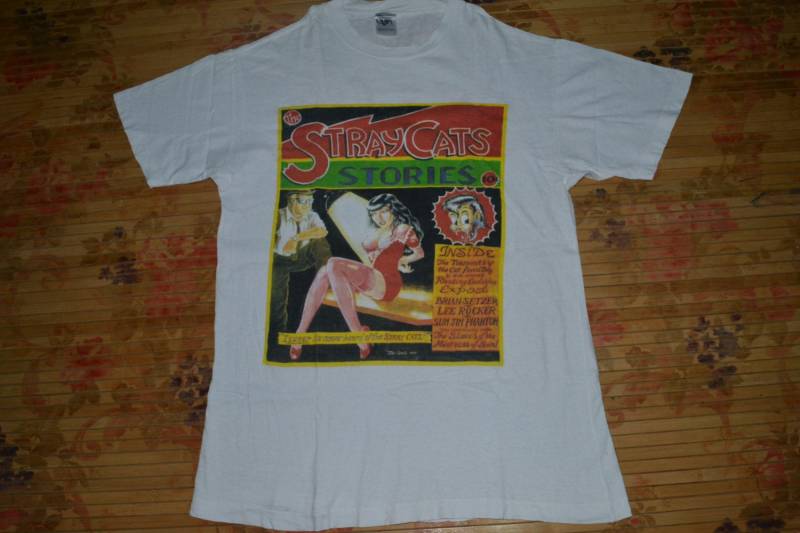 Vintage 1990 The Stray Cats Stories Promo Concert Tour Rockabilly Punk Rock Large Size Mega Rare T-Shirt von OldSchoolZone