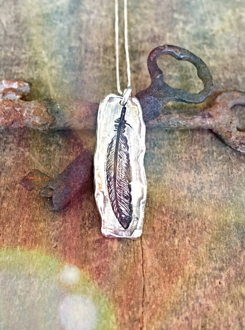 Wachs-Siegel-stil Silber Feder Halskette, Boho-stil Schmuck von OldeDogNewTricks