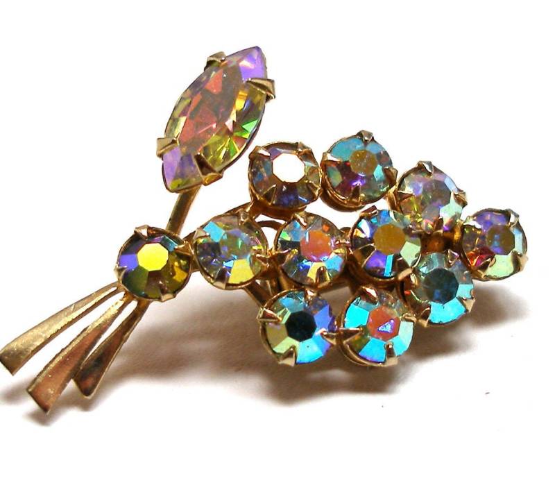 60Er Jahre Strass Brosche, Trauben Bündel Design Aus Gold Metall von OldeTymeNotions