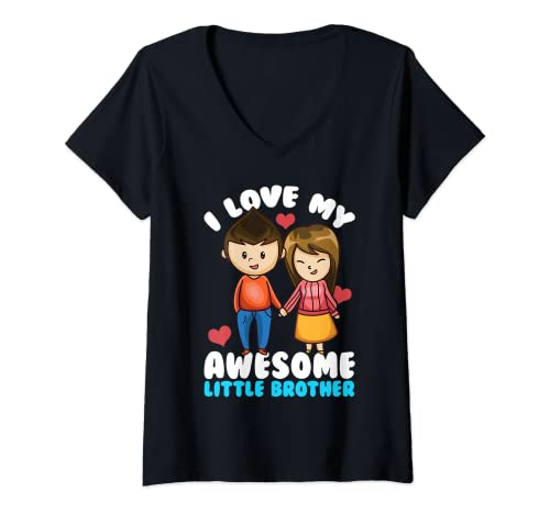 Damen Big sister 'I love my awesome little brother' girls / kids T-Shirt mit V-Ausschnitt von Older Sisters and Younger Brother Sweet Designs