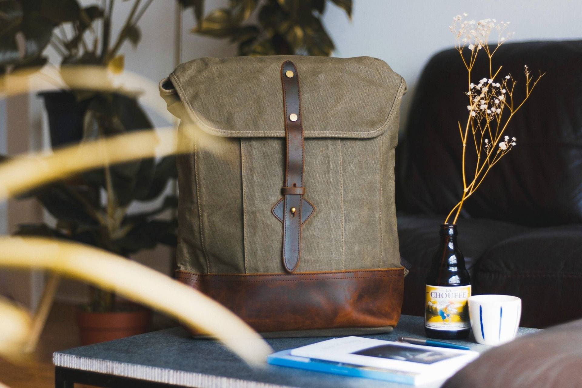 Gewachster Canvas & Leder Rucksack | Grün Kordelzug Toploader Daypack Tasche Vintage Rustikale Erbstaschen Für Herren Damen Altfeld von OldfieldWorkshop