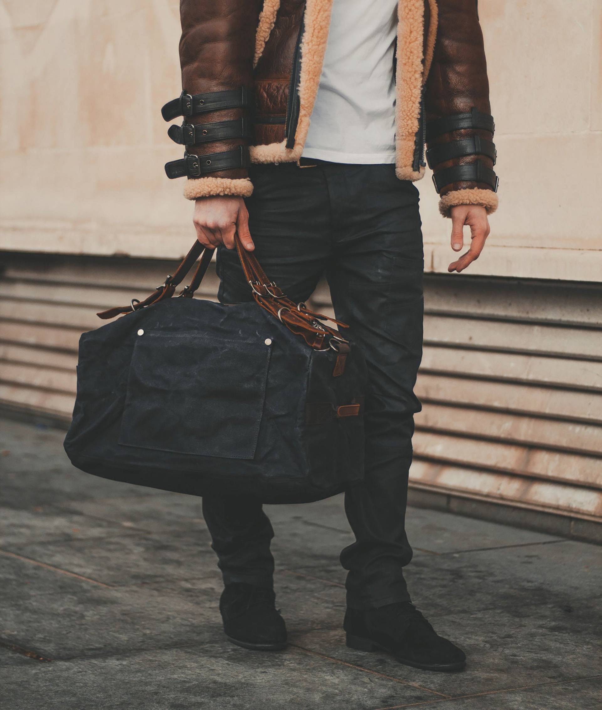 Weekender Aus Gewachstem Canvas & Leder | Herren Damen Schwarz Oilskin Overnight Gym Reisetaschen Vintage Erben Altfeld von OldfieldWorkshop