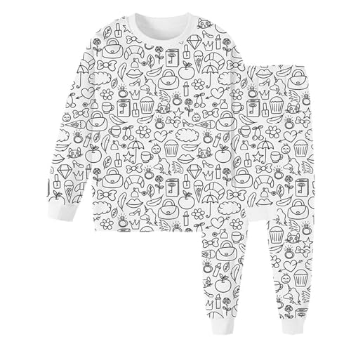 Oldmoom Kinder-Pyjamas zum Ausmalen,Pyjama-Set zum Ausmalen für Kinder,Langarm-Pjs mit Oberteil und Hose - Langarm-Oberteil und Hose, Pyjama, Nachtwäsche, Pyjama, Bastelspielzeug für Kinder, Jungen von Oldmoom