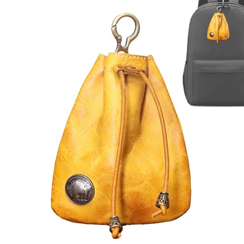 Oldmoom Rindsleder-Geldbörse, Rindsleder-Tasche,Tragbare Schlüsseltasche | Retro-Aufbewahrungstasche aus echtem Leder, Leder-Autoschlüsseletui, handgefertigte Schlüsseltasche mit Kordelzug für Frauen von Oldmoom