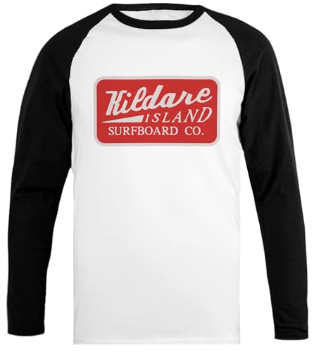 Kildare Island Surf Baseball Unisex T-Shirt Weiß Schwarz Ärmelshirt von Oldrytee