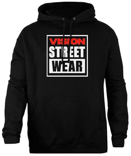 Oldrytee Vision Streetwear Schwarzer Sweatshirt-Kapuzenpullover Unisex Einfache Passform von Oldrytee