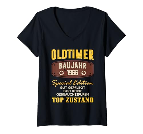 Damen Oldtimer Baujahr 1966 Special Edition Gut Gepflegt Fast T-Shirt mit V-Ausschnitt Damen Oldtimer Baujahr 1966 Special Edition Gut Gepflegt Fast T-Shirt mit V-Ausschnitt von Oldtimer Baujahr 1966 Special Edition T-Stück