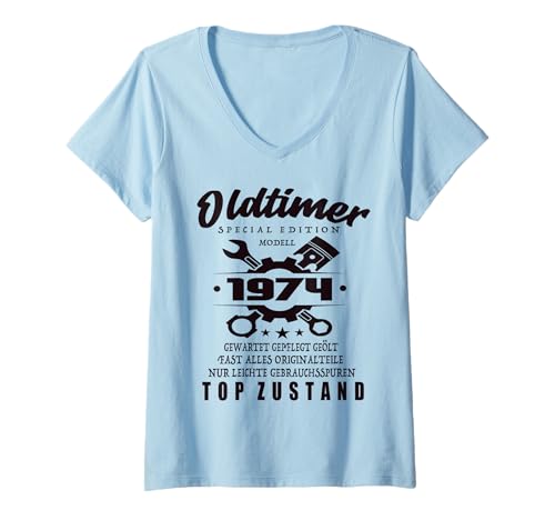 Damen Oldtimer Special Edition 1974 Limited Edition 1974 Jahrgang T-Shirt mit V-Ausschnitt Damen Oldtimer Special Edition 1974 Limited Edition 1974 Jahrgang T-Shirt mit V-Ausschnitt von Oldtimer Special Edition 1974