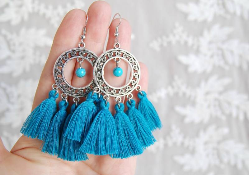 Türkis Quasten Ohrringe Boho Chic Statement Schmuck Türkis Quasten Ohrringe Boho Chic Statement Schmuck von OleePrettyNecklace